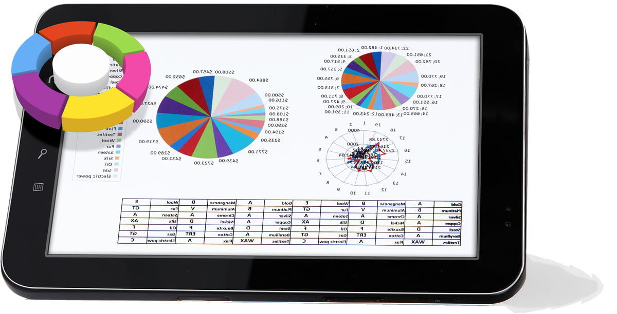 tablet-upgrade-02 pie charts rising off of tablet screen